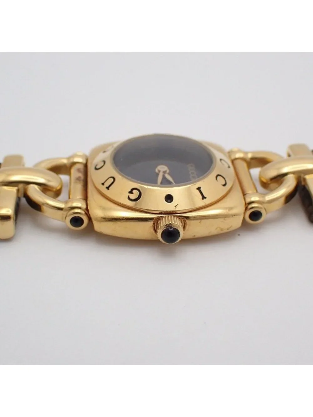 Gucci Quartz Watch Gold Black Dial Leather Strap Pawn